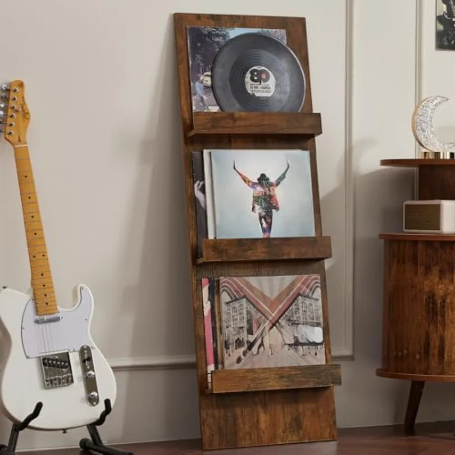 

Wall-Leaning Vinyl Record Holder with 3 Tier Display Shelf, 47.5'' Tall Record Storage Magazine Holder, Vinlys Stand Holder Hol