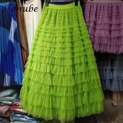 Jupe longue en tulle à volants multicouches pour femmes, jupe de gâteau plissée en maille, décontracté coréen, taille haute, esthétique vintage, printemps