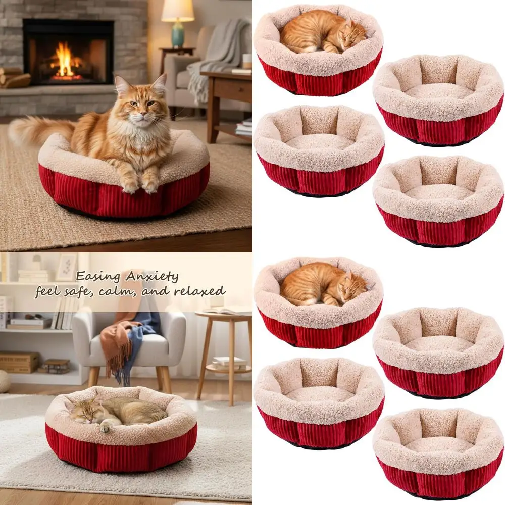 

20in Pack of 4 Round Warming Pet Beds, Washable Donut Beds for Small Cats & Dogs, Anti-Slip, Ideal for Winter
