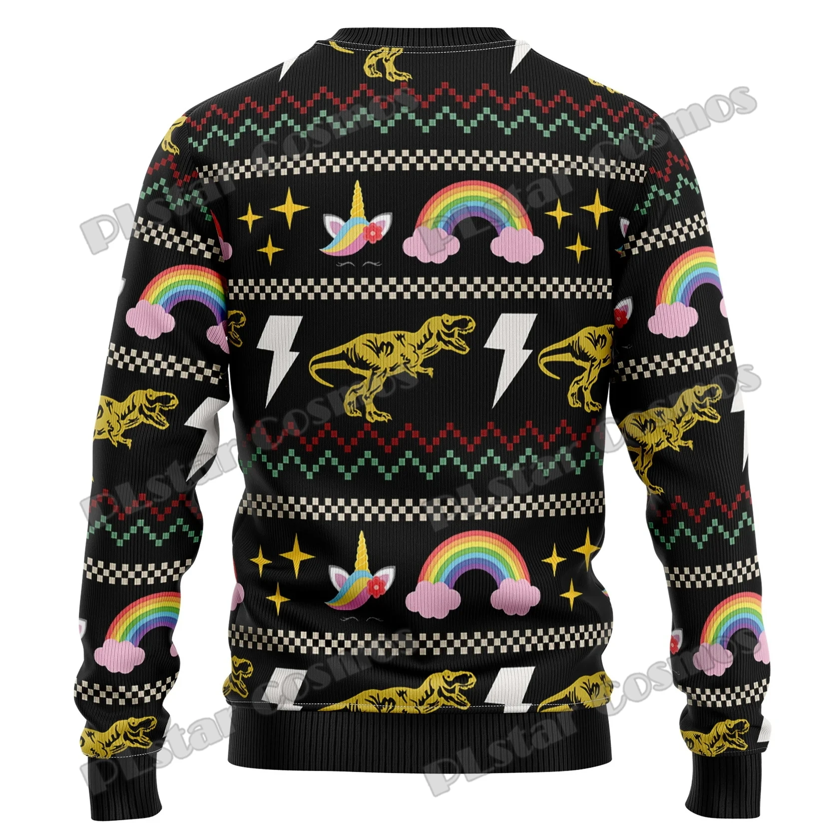 PLstar Cosmos Dinosaur Unicorn Ride Hard 3D Printed Mens Ugly Christmas Sweater Winter Unisex Casual Knit Pullover Sweater ZZM36