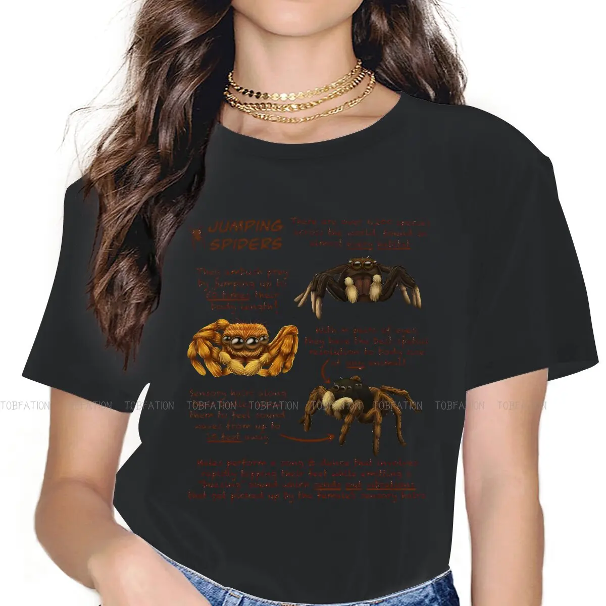Jumping 4XL 5XL TShirt Scary Spider Animal Fabric Basic T Shirt Woman's Tops New Design Fluffy