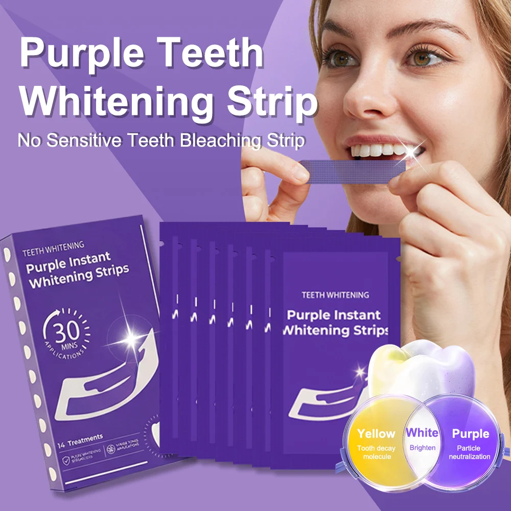 Фиолетовые полоски для отбеливания зубов без чувствительности, корректор цвета, мгновенное очищение зубов, отбеливание зубов в домашних условиях