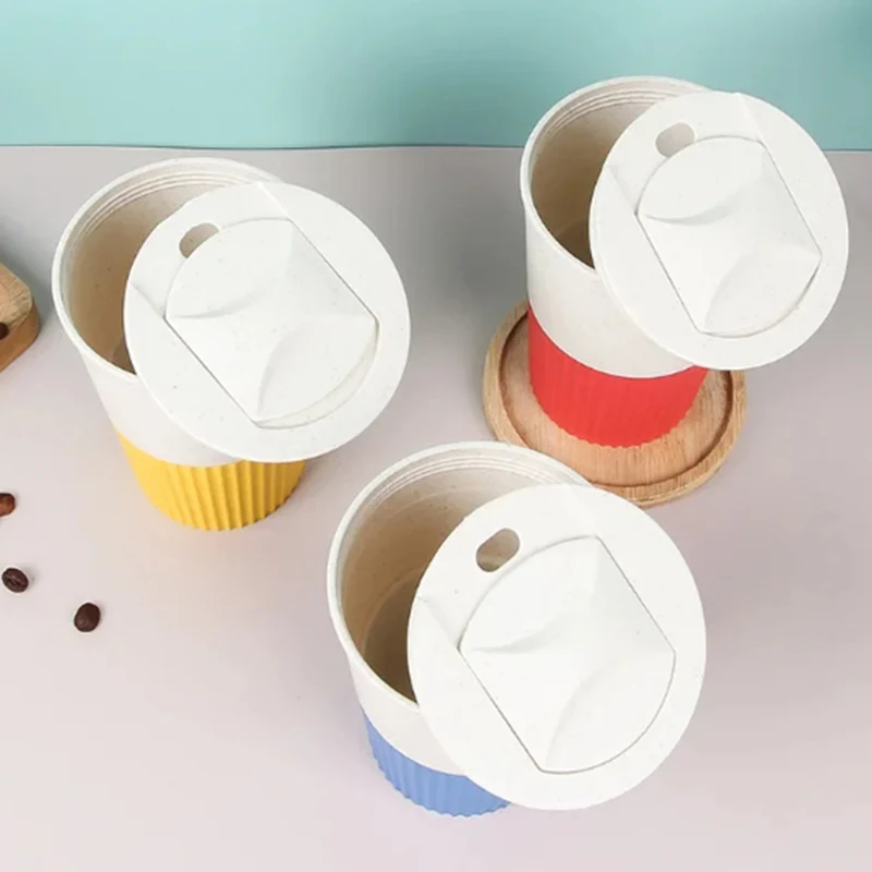 401-500ML Coffee Cup Plastic Wheat Fiber Coffee Cup Travel Mug With Lid Non-slip Sleeve Outdoor Fitness Breakfast Drink Cup view 5
