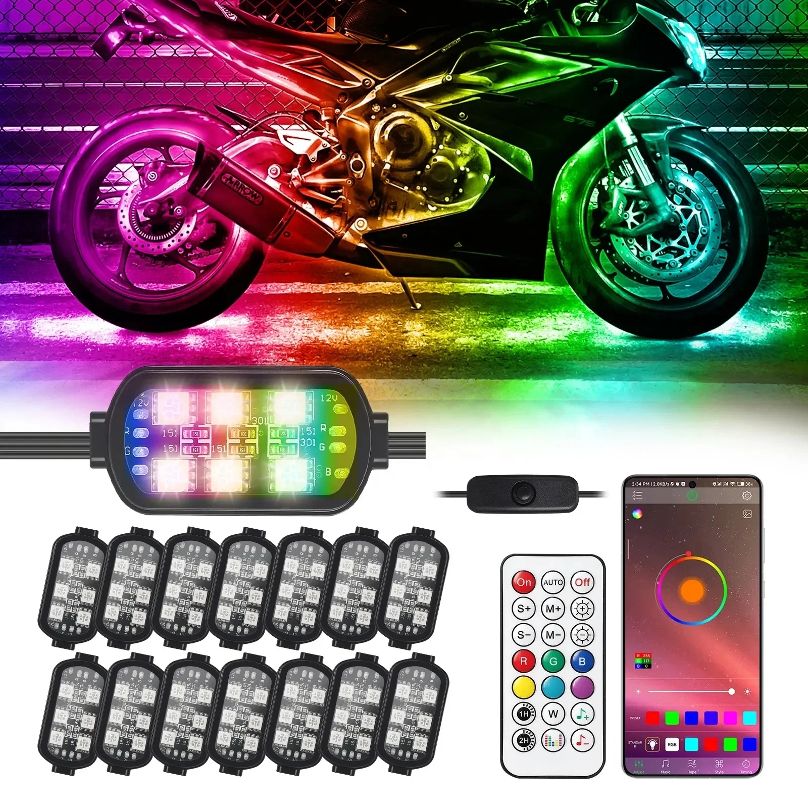 Motorcycle decorative light accessories with switch APP control waterproof neon light