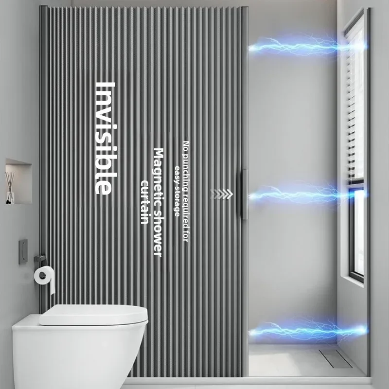 Shower curtain set No punching invisible tarp Bathroom bath dry and wet separation