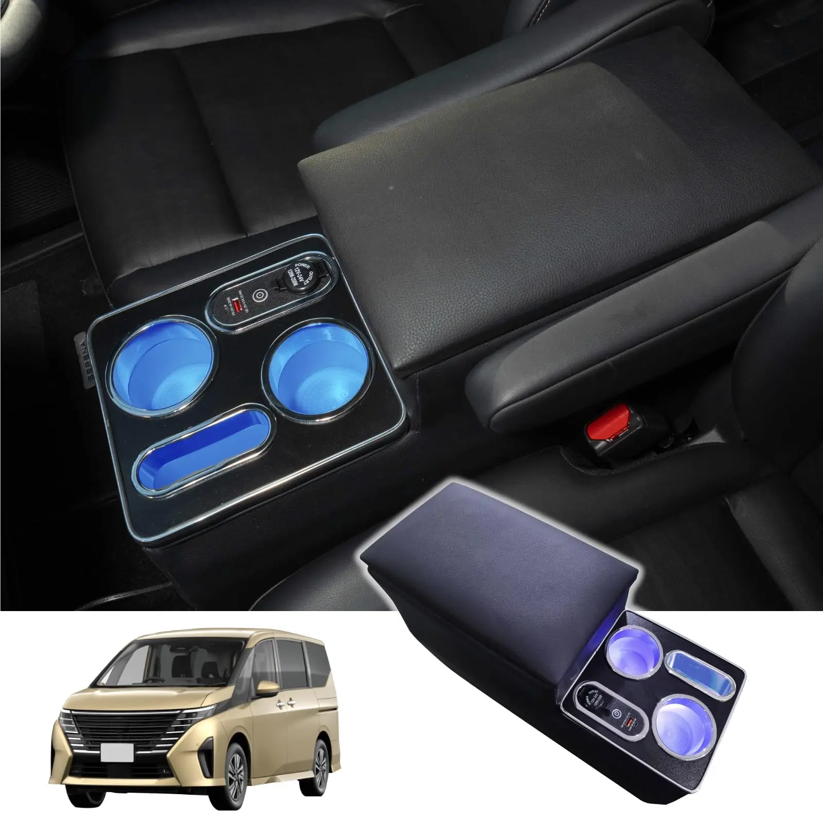 

For Serena C28 E-Power Armrest Console Box Nissan Console Box Storage Apartment Cup Holder Armrest