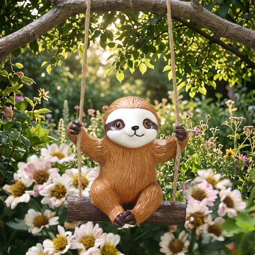 Resin Sloth Swing Ornament Durable Outdoor Garden Decoration for Yard Balcony