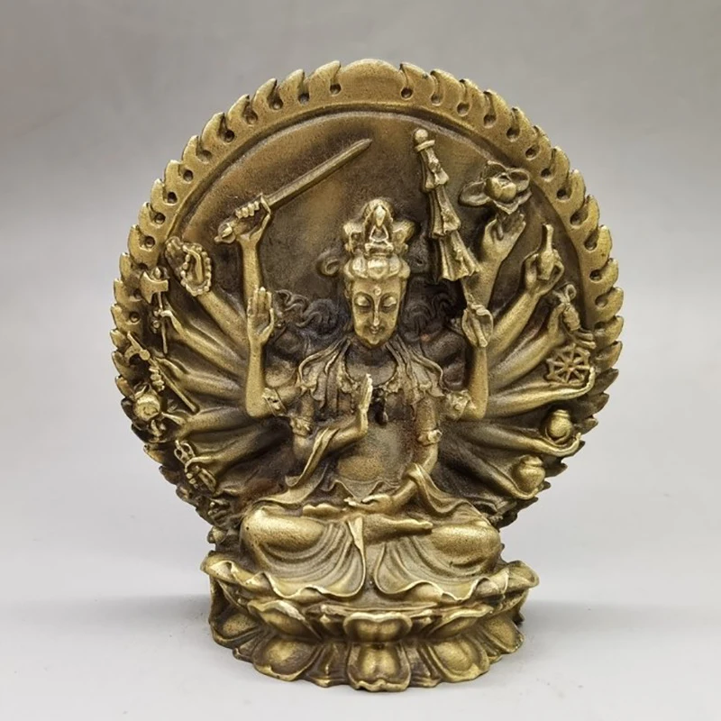 Thousand-Armed Bodhisattva Home Decoration, Antique Brass Avalokiteshvara Collectible Ornament, Craft Item