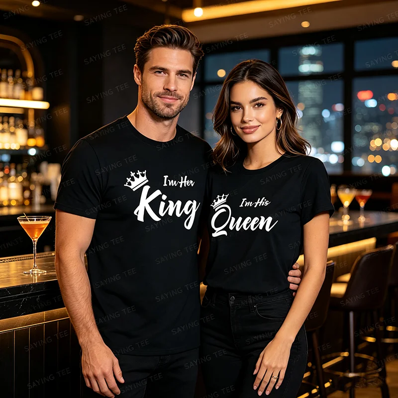 Ich bin ihr König Lustiges T-Shirt für Freund und Freundin Y2k Personalisiertes T-Shirt mit der Aufschrift „Ich bin seine Königin“ Geschenk für Frau, Mann, Jahrestag Kleidung – Detail 4