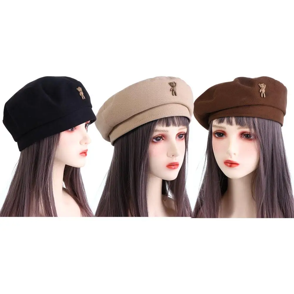 Fashion Elegant Keep Warm Cartoon Artist Hat For Girls For Female Octagonal Cap Women Caps Painter Hat Bear Beret