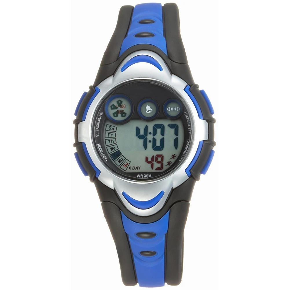 Pse-276 LED Digital Sports Watch for Kids Boys Girls Blue 30M Waterproof Alarm Date Time Display Stopwatch Hourly Chime Function