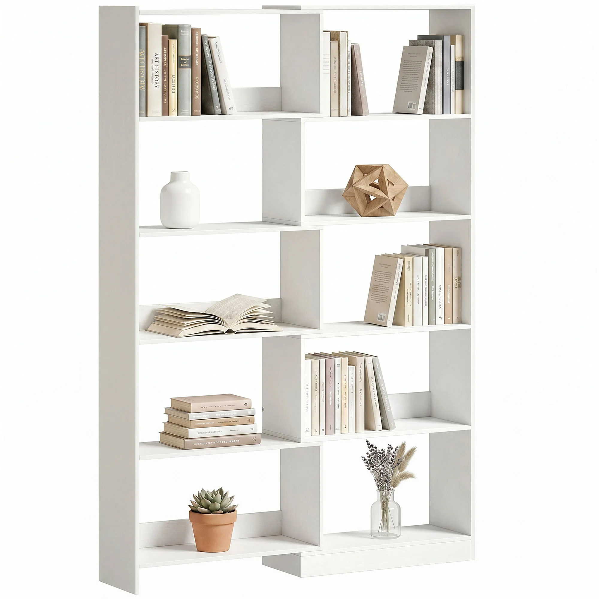HOMCOM Estantería Expandible 5 Niveles, Librería para Libros Giratoria 350°, Ancho Ajustable, Convertible en en L, Recta o Compacta para Salón, Dormitorio, Estudio 111,5x23,8x163,7 cm Blanco