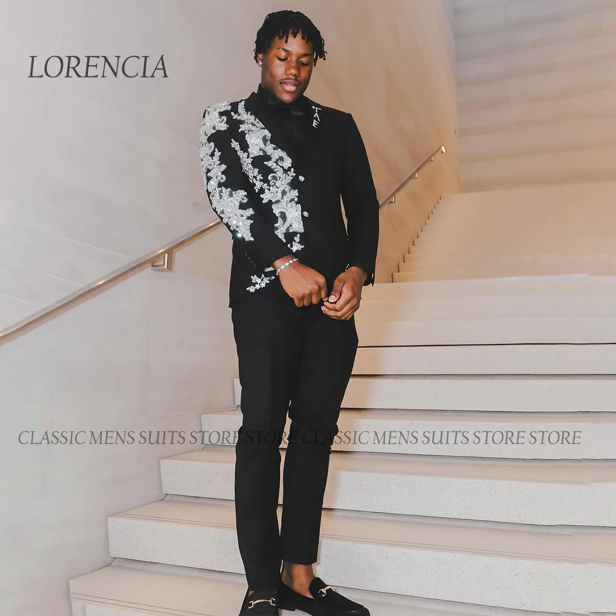 

Блестящие мужские костюмы с блестками и бриллиантами по индивидуальному заказу, смокинги для жениха из бисера, блестящие комплекты из 2 предметов, Crystal Ropa Hombre, свадебные пиджаки для выпускного вечера