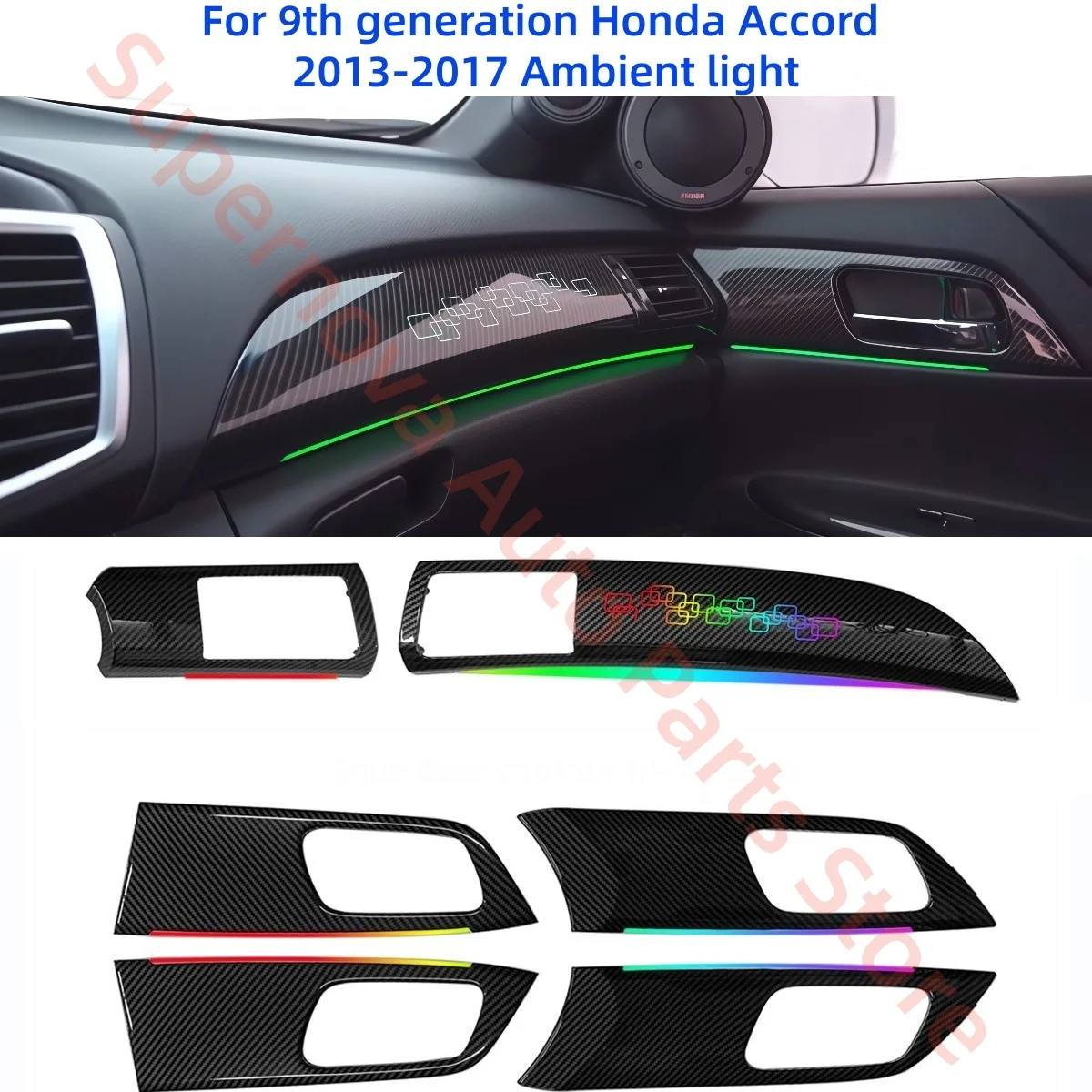 Ambient light For Honda 9th Generation Accord 2013-2017 car interior lighting upgrade Auto Parts Button &APP control trim strip