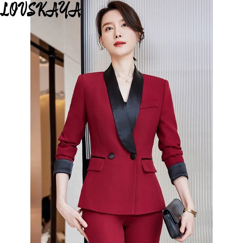 Wine red suit set exuding a slimming and sophisticated temperament women\'s spring and autumn clothing host two-piece set