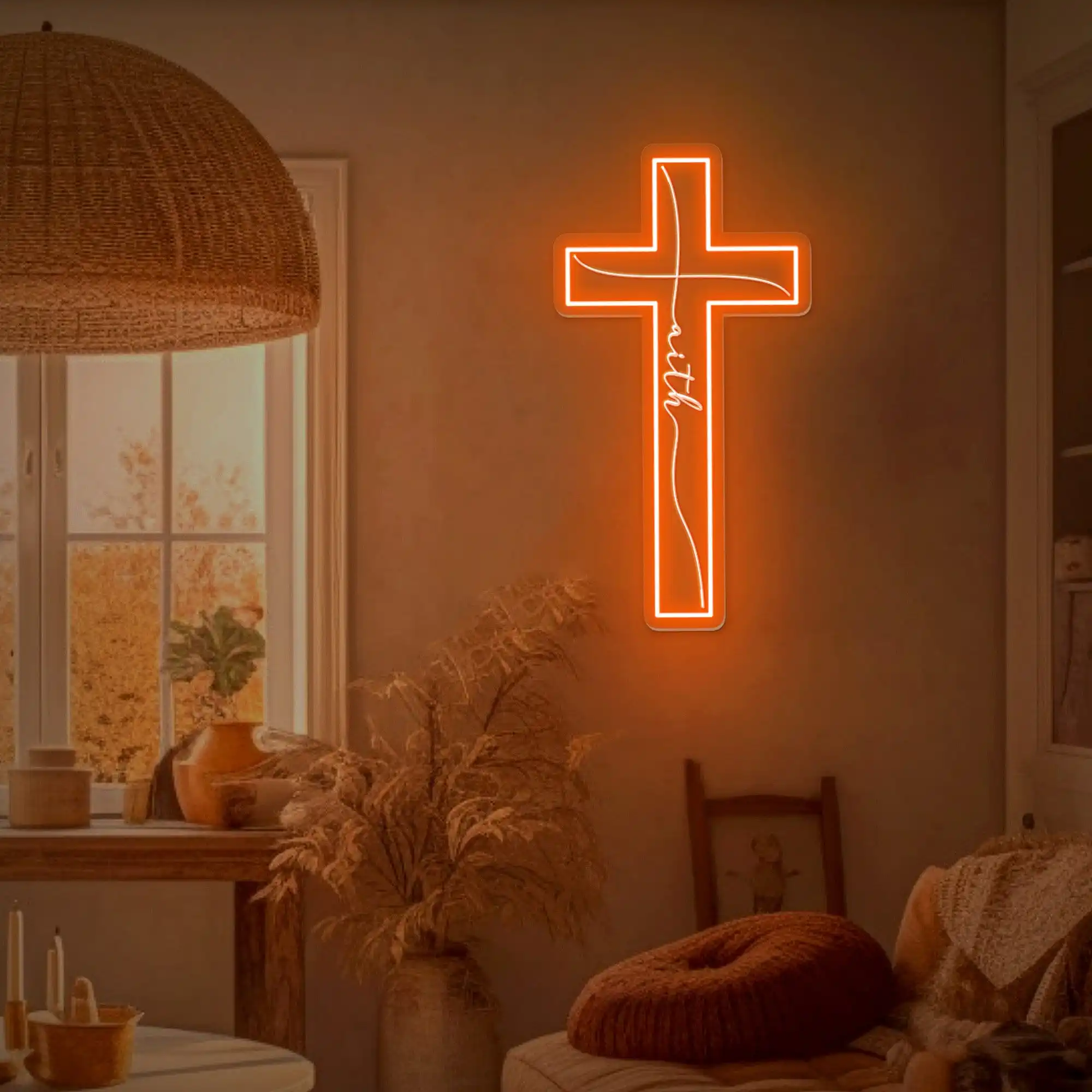 Cross Neon Sign Wall Decor 3D Engraving Art Home Decor  Sign Dimmable USB Powered Sign Wall Hnaing Bedroom Wedding Birthday Gift