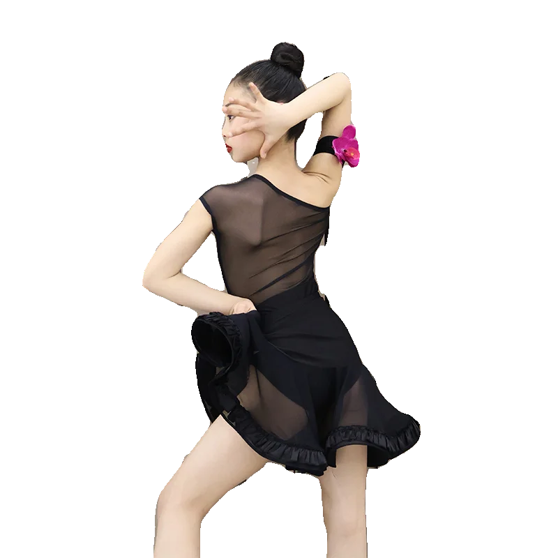 

Юбка для латинских танцев по индивидуальному заказу, тренировочный наряд для девочек, костюмы для выступлений, комплект костюмов, платья для соревнований по бальным танцам, с коротким рукавом