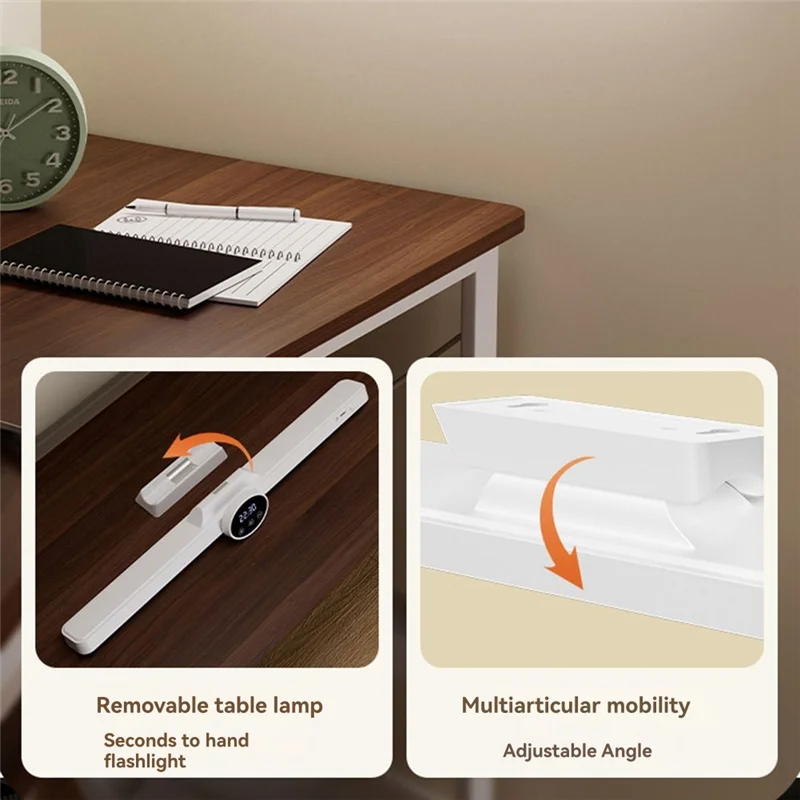 WORTHOWN-Schreibtischlampe zum Aufhängen, magnetische Uhr, Tischlampe, LED, USB wiederaufladbar, stufenloses Dimmen, Schrank, Schrank, Kleiderschrank, Nachtlicht