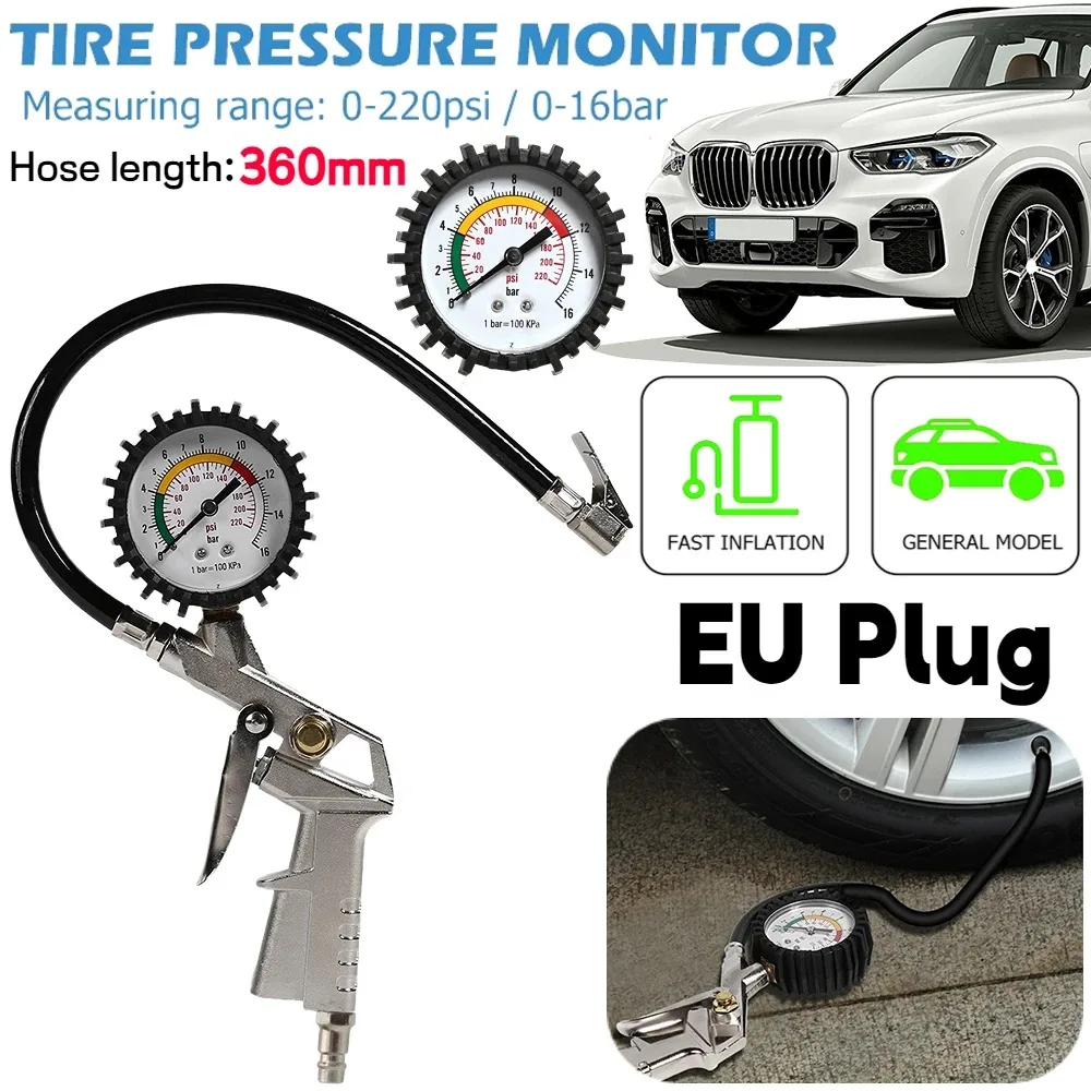 

Car Tire Pressure Gauge Air Pressure Inflator Gauge Meter Tyre Pressure Monitoring System EU Plug 0-220 PSI Tester Tool