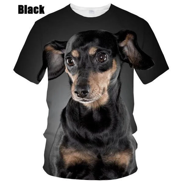 New Summer Hot Sale 3D Dachshund Men\'s/women\'s Fashion Slim 3D Printing Short-sleeved Casual Round Neck T-Shirt