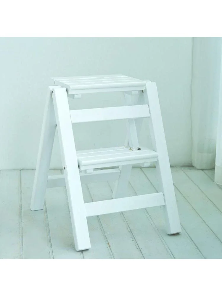 

Solid Wood Folding Ladder Multi Functional Household Ladder Creative Indoor Climbing Two Step Small Ladder Thickening Mobile