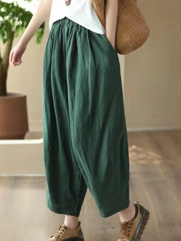 

Retro Large Size High End Linen Pants Women's Summer Thin Hanging Slimming Cabbage Pants Pure Cotton Casual Harlan Pants