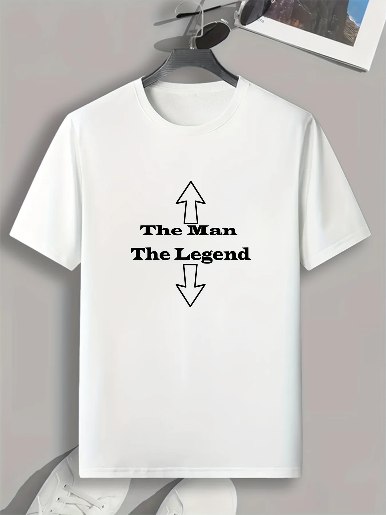 

Mens Casual Crew Neck T-Shirt with Unique Arrow Letter Design Breathable Polyester Machine Washable Perfect for Summer