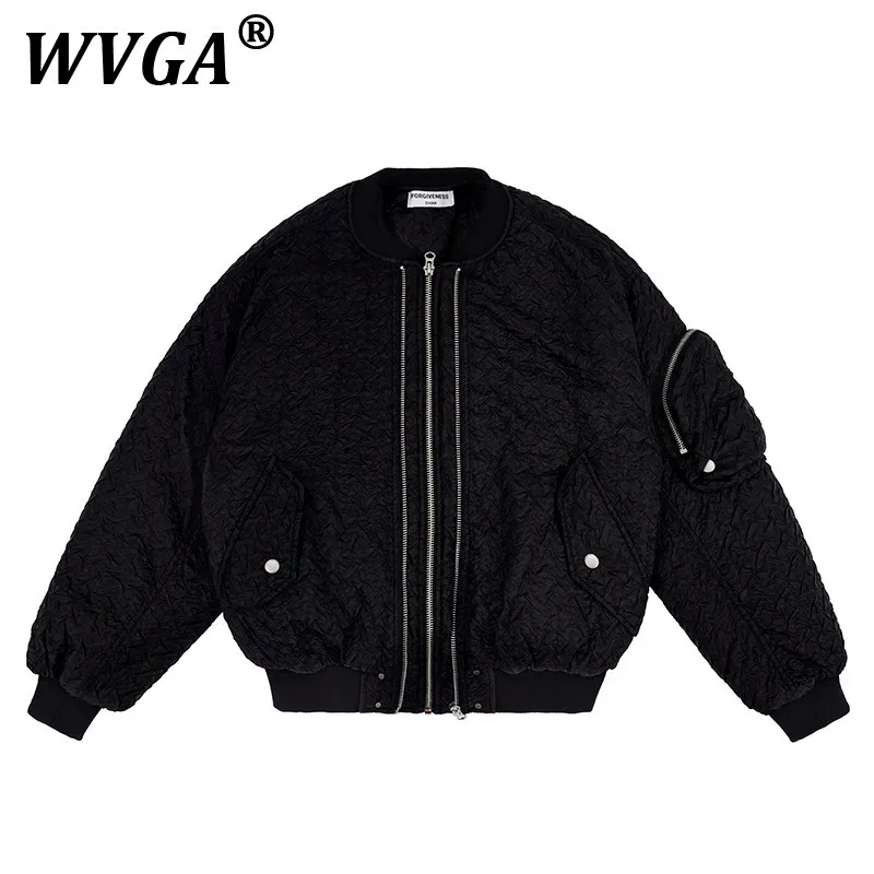 

WVGA Men's Tide Streetwear Punk Zippers Jacket Autumn Winter New Niche Functional Design Warm Wrinkled Ins Chic Dark Coat WV3165