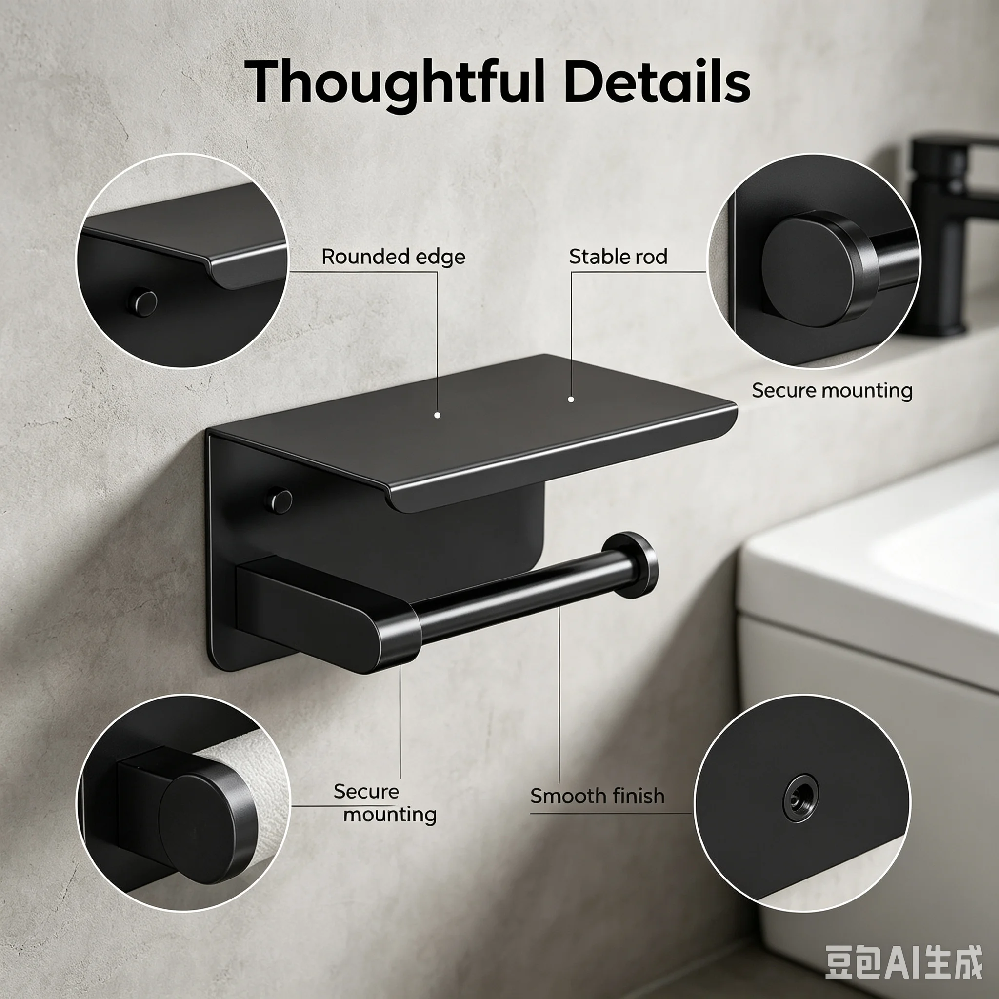 Multi-function Tissue Holder Dual Installation For Washroom Store Roll Paper Small Items