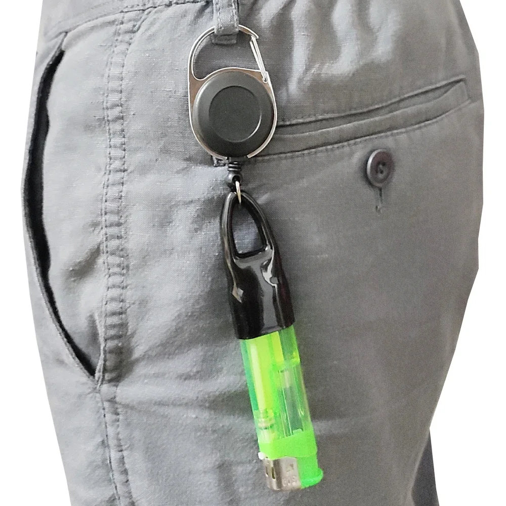 1Pcs Lighter Holder Sleeve Clip With Retractable Keychain 60mm Length Protective Cover Herb Smoking Accessories For Grinder view 4