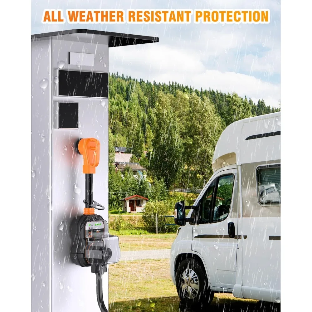 RV Surge Protectors 50 Amp, 15000 Joules RV Circuit Analyzer, IP68 Surge Voltage Protection, RV Adapter Plug for Camper (Orange)