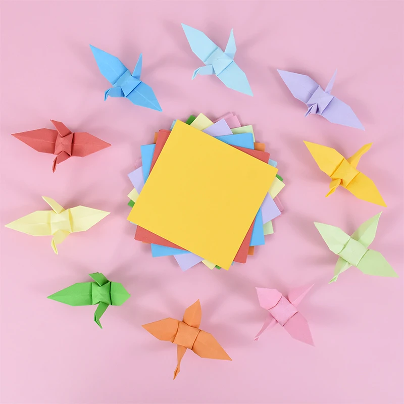 100pcs Craft Paper Multi-Color Children DIY Handmade Double Side Fold Paper Crane Handicrafts 8cm/10cm/12cm/15cm Origami Paper