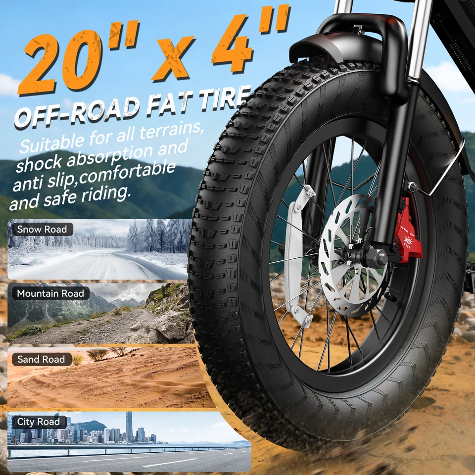 YOULON Y10 Electric Bicycle, 1500W Motor 48V20Ah Long Range for Teens, Ebike with Dual Hydraulic Brakes for Adultes, 20"*4 Fat Tire All-Terrain for Commuting E-Bicycle, Electric Mountain Bike, E bike UL 2849, 1 Year Warranty image 7