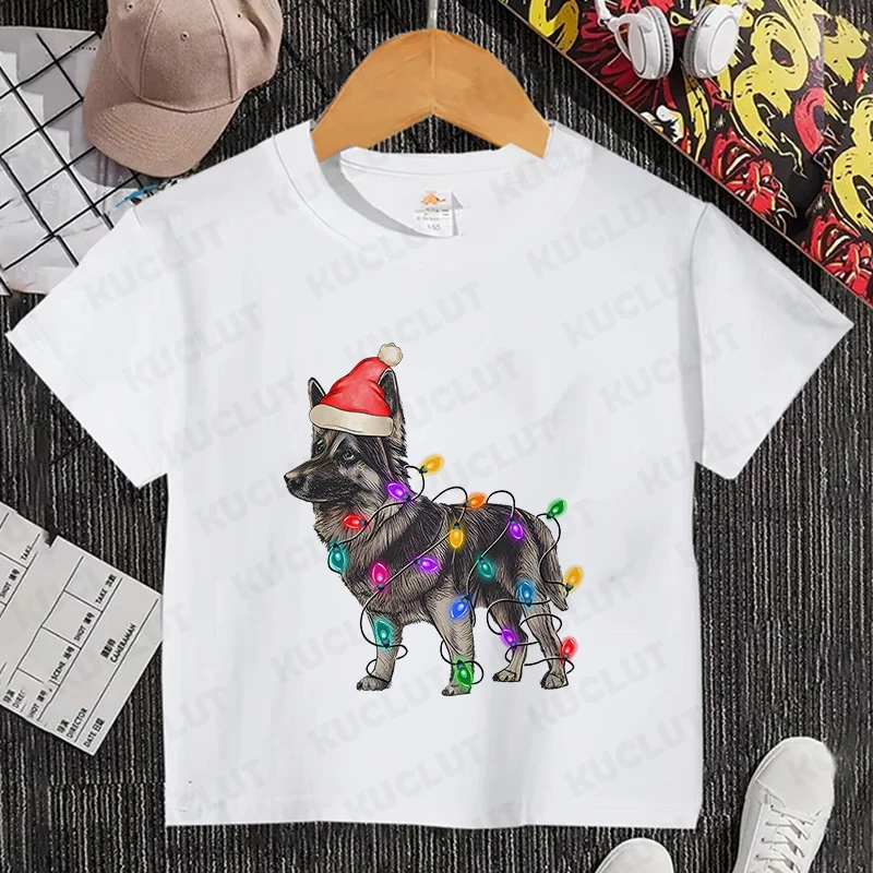 Christmas German Shepherd Dog Print T-shirt Kids T-shirt Short Sleeve Leisure T-shirt Tops Fashion Casual Kids Tee Tops Clothing