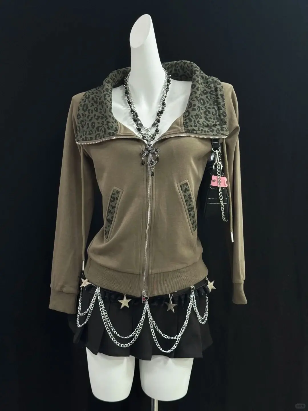 Felpa con cappuccio da donna Felpa gotica Hip Hop Sexy Streetwear Donna Cappotti con zip Top slim con stampa leopardata Felpe con cappuccio Harajuku Emo Girl Punk