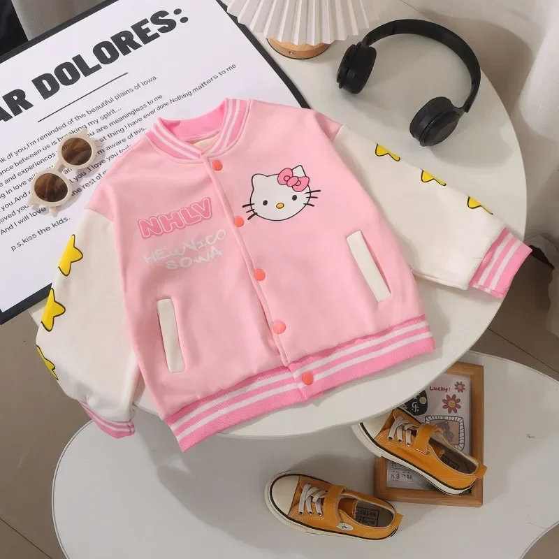 

Sweet Anime MINISO Fashion Long Sleeve Coat Spring Autumn Cute Children Blouse Thick Baseball Clothing Jacket Gifts for Kids