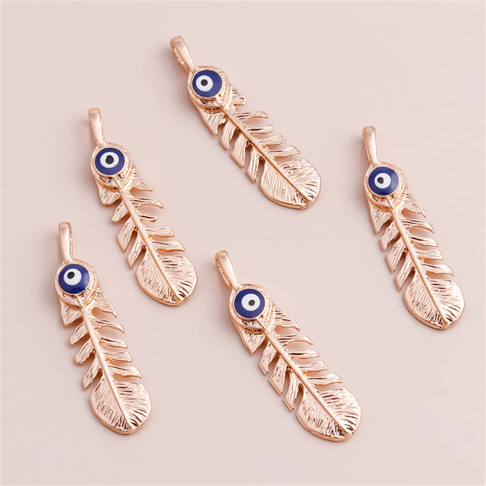 Leslie 5 Stück 13*47mm Charms Punk Große Blaue Augen Feder Anhänger für Ohrringe Halskette Handgemachter DIY Schmuck Zubehör – Detail 6