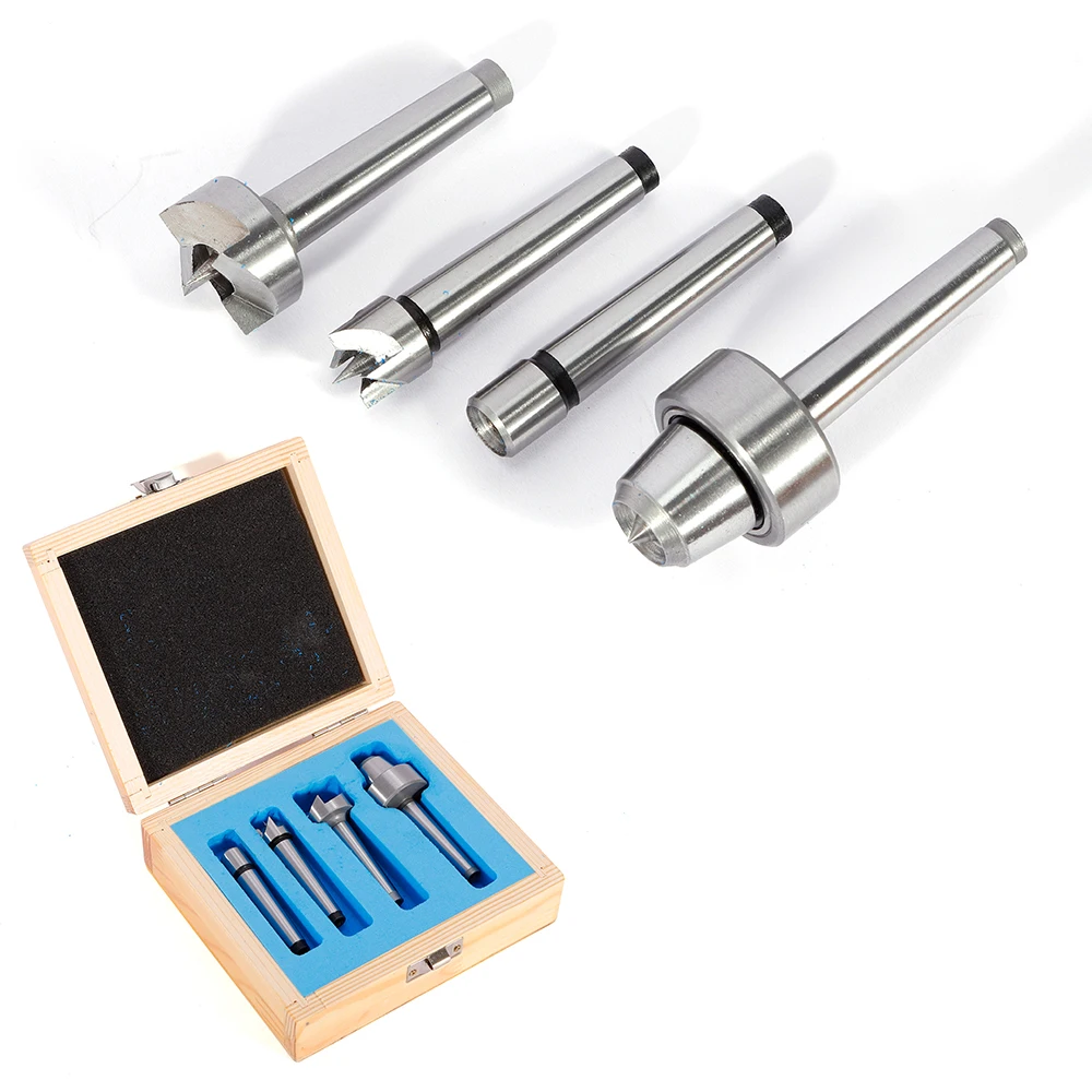 4-piece Special Driver Tool Set Silver High Carbon Steel Spur Driver W/ Spur Center Cupped Dead Center Liver Center Wooden Case