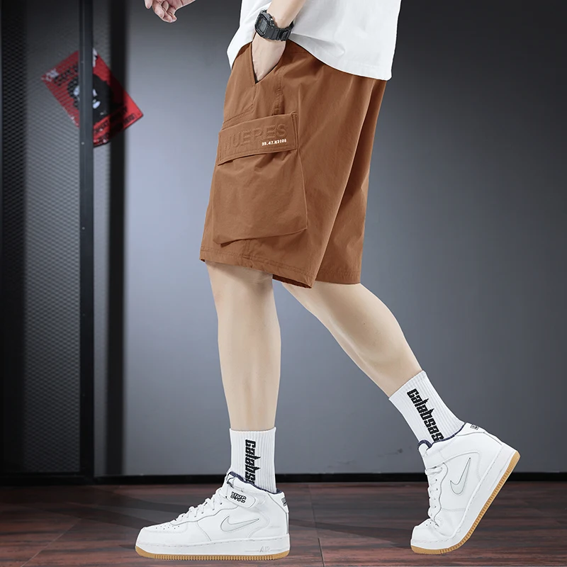 

Loose Fit Orange Red Men's orts Casual Workwear Five-Quarter Length Summer Trend Spor Mid-Waist Youthful Breathable Thin