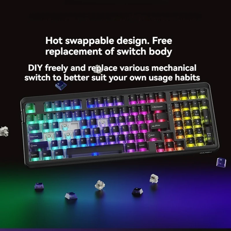 DAREU A98 Tri-mode Mechanical Keyboard Customized RGB Hot Swap Gasket Structure Ergonomic Electronic Game Mechanical Keyboard