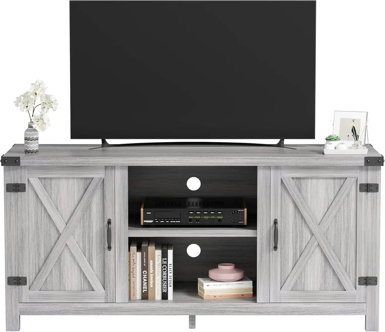 JUMMICO TV Stand, 65 Inch TV Farmhouse Entertainment Center with Double Barn Doors and Storage Cabinets, Console TV Table Media