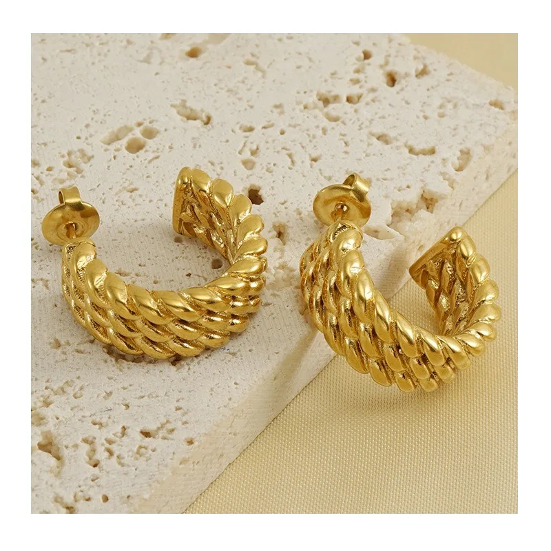 

Stainless Steel Fashion Twist Earrings Personalized Versatile Light Luxury Gold Retro Earrings Women