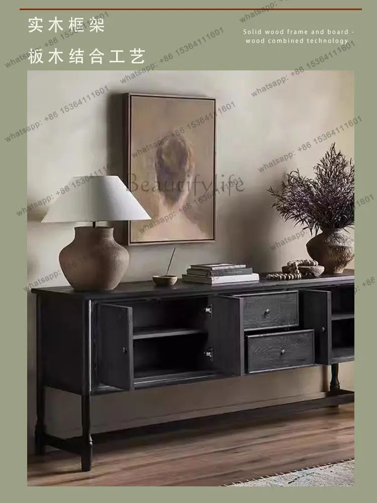 Retro solid wood entrance cabinet living room TV storage cabinet ultra-thin and high-end