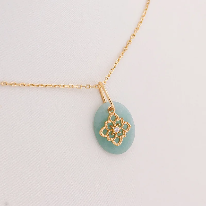 LAMOON Vintage Green Natrual Aventurine Quartz For Women Double Pendant 925 Sterling Silver Gold Plated Fine Jewelry Accessories