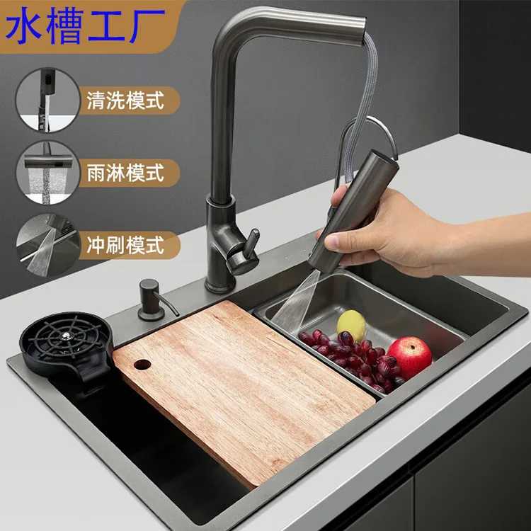 Kitchen Feiyu Sink Vegetable Basin Large single slot Thickened 304 stainless steel under the counter basin, left side of the