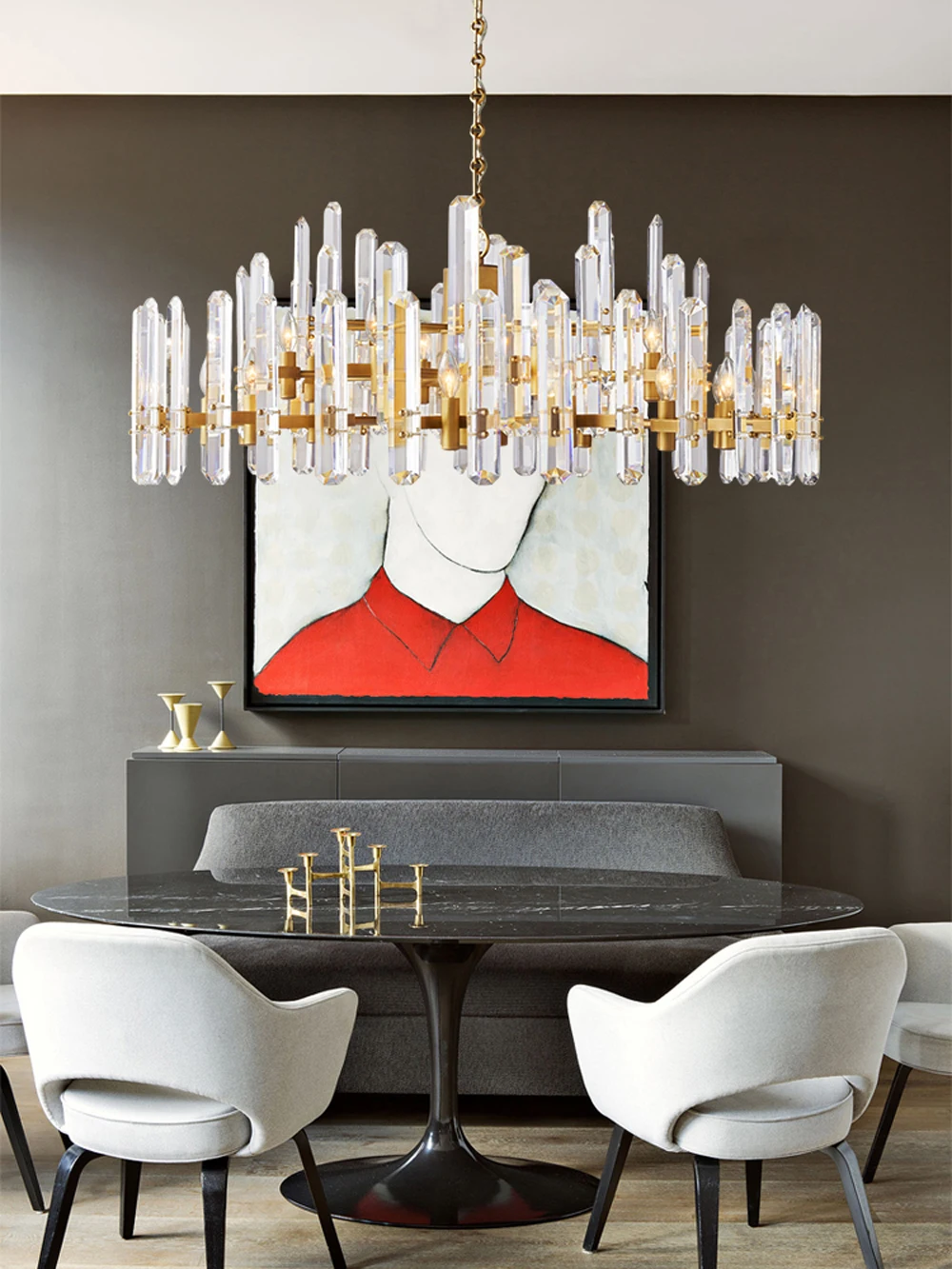 American Brass Silver Black K9 Crystal LED Chandelier