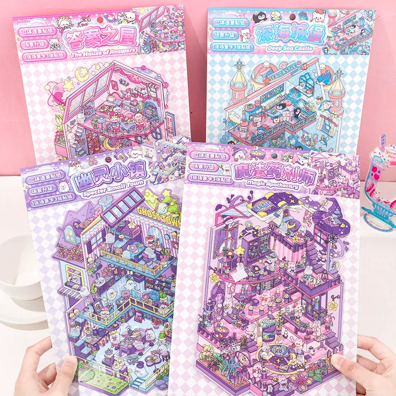 Plus Size 2.5D Cartoon Castle Town Landscape Sticker Scene DIY Game Sticker Festival Birthday Gift For 