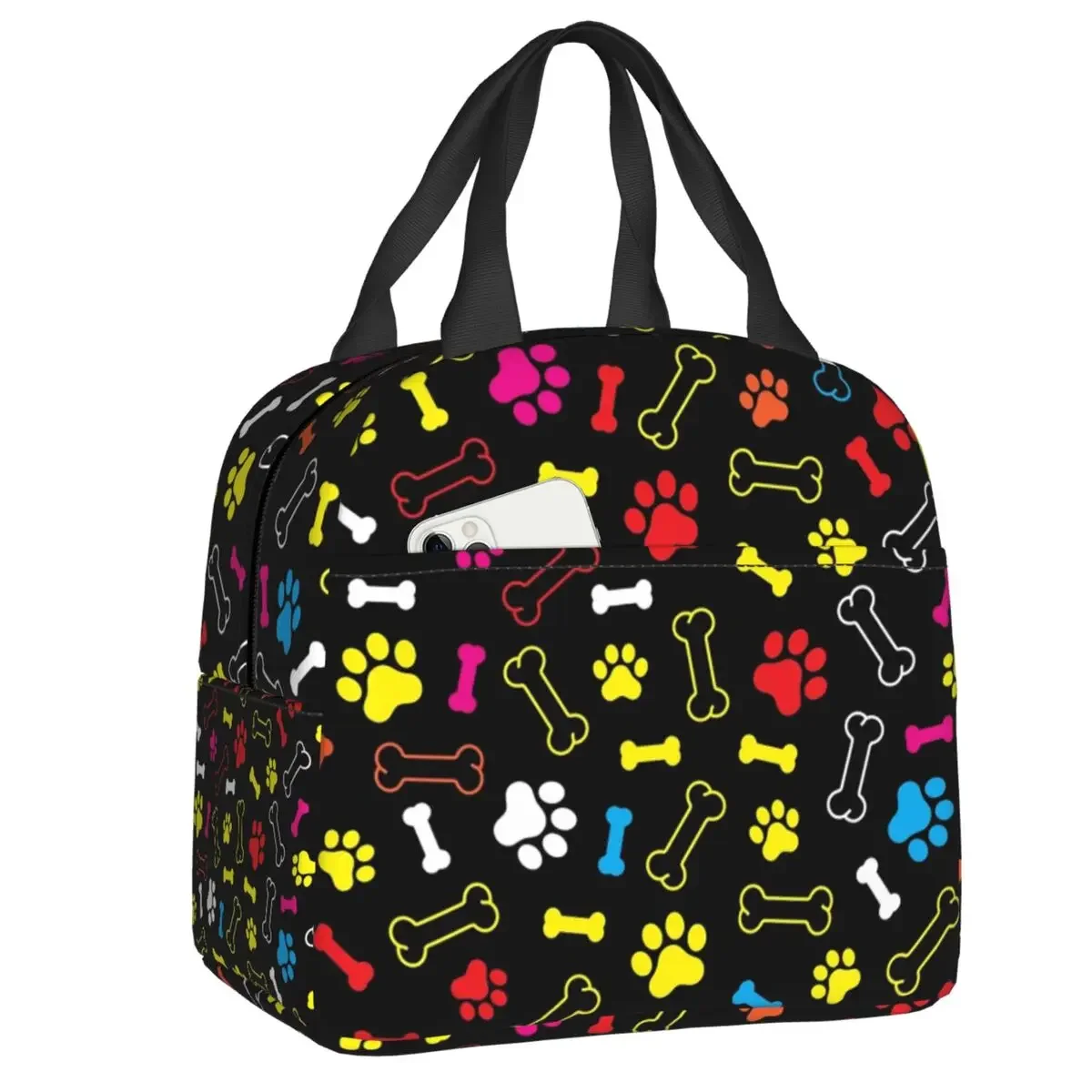 Custom Dog Paw Bone Pattern Lunch Bag Women Warm Cooler Insulated Lunch Box for Student School