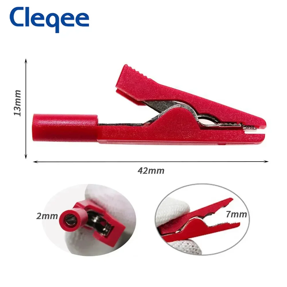 Cleqee P2009 Full Insulated Mini Alligator Clip with 2mm Socket Crocodile Clip to 2mm Test Probe Banana Plug Jack 6 Colors