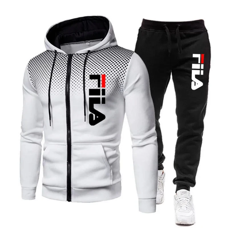 2025 new men's autumn and winter printed zipper hoodie + sweatpants set casual jogging fashion fitness sports clothing set